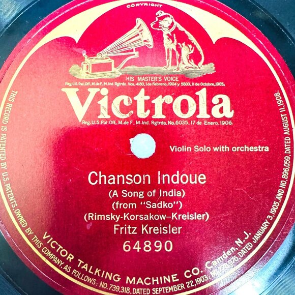 Fritz Kreisler Chanson Indoue 10 Inch Shellac 78 RPM Victrola 64890 Single Sided - Picture 2 of 3